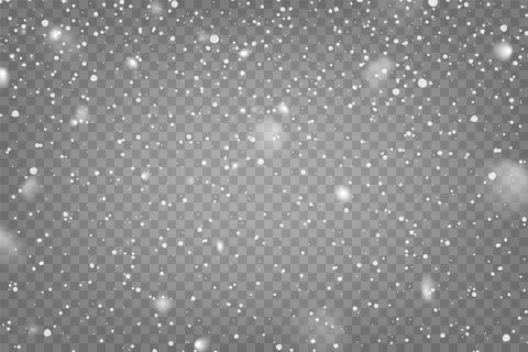 Realistic falling snow with snowflakes and clouds. Winter transparent background Stock Illustration