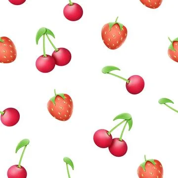 Realistic falling strawberry, cherry pattern. 3d summer fruits and food, healthy Stock Illustration