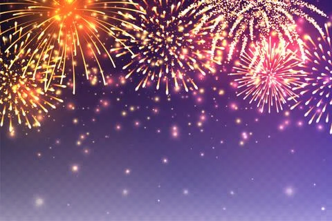 Realistic festive fireworks with transparency effect. Colorful explosion with Stock Illustration