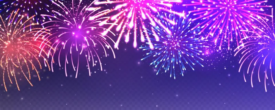 Realistic festive fireworks with transparency effect. Colorful explosion with Stock Illustration