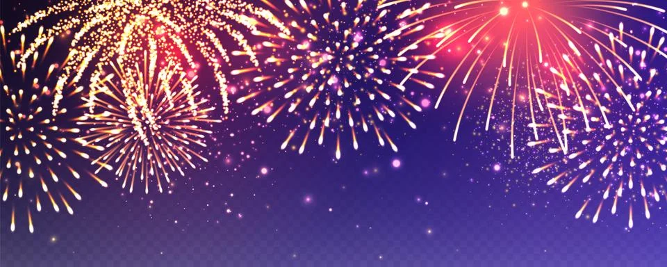 Realistic festive fireworks with transparency effect. Colorful explosion with Stock Illustration