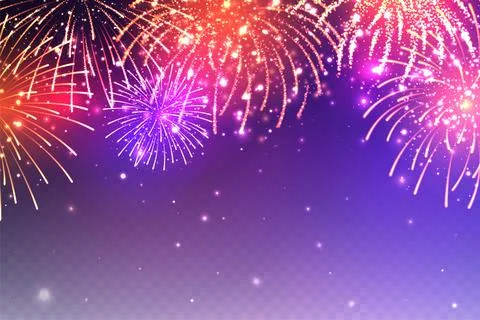 Realistic festive fireworks with transparency effect. Colorful explosion with Stock Illustration