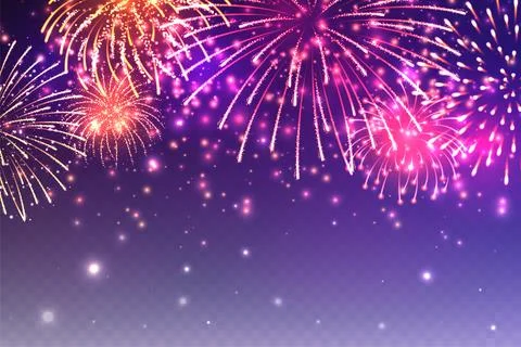 Realistic festive fireworks with transparency effect. Colorful explosion with Stock Illustration