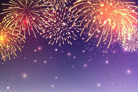 Realistic festive fireworks with transparency effect. Colorful explosion with Stock Illustration