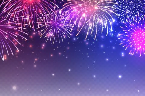 Realistic festive fireworks with transparency effect. Colorful explosion with Stock Illustration