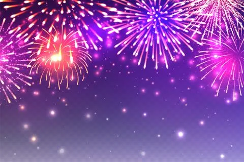 Realistic festive fireworks with transparency effect. Colorful explosion with Stock Illustration