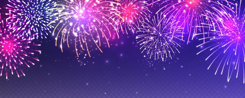 Realistic festive fireworks with transparency effect. Colorful explosion with Stock Illustration