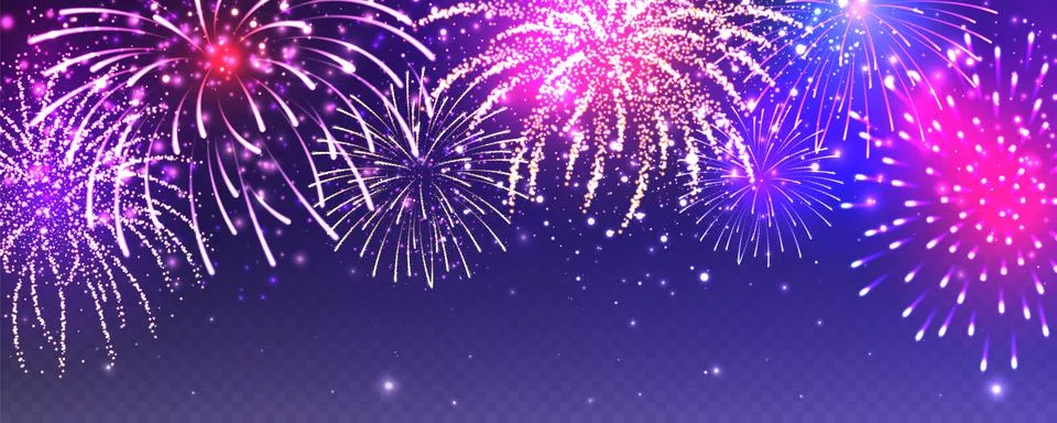 Realistic festive fireworks with transparency effect. Colorful explosion with Stock Illustration