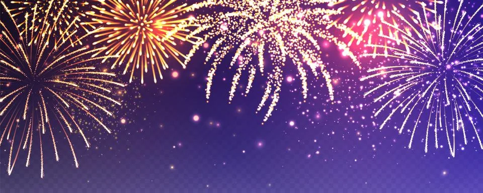 Realistic festive fireworks with transparency effect. Colorful explosion with Stock Illustration