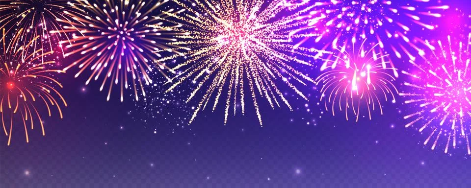 Realistic festive fireworks with transparency effect. Colorful explosion with Stock Illustration
