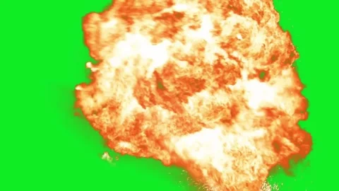 Realistic fiery explosion with orange flames and burning embers on green screen Stock Footage 332762096