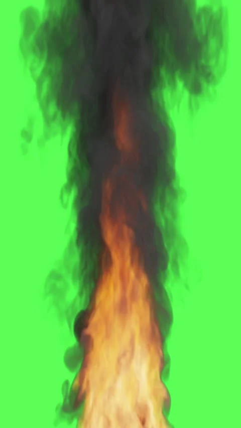 Realistic fire and black smoke explosion on green screen Stock Footage 345202564