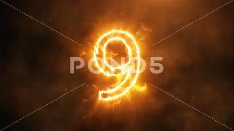 Realistic fire countdown with smoke and cloud. The fire counts from ten to ze Stock Photos