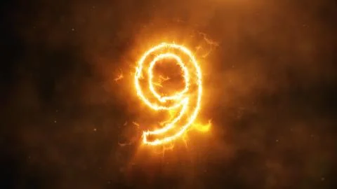 Realistic fire countdown with smoke and cloud. The fire counts from ten to ze Foto stock