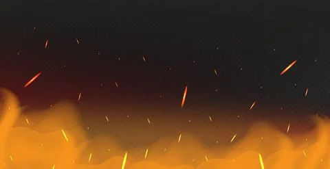 Realistic fire on a dark background - Vector Illustrazione stock