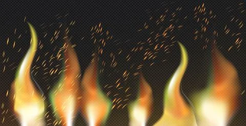 Realistic fire on a dark background - Vector Illustrazione stock