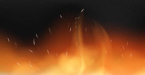 Realistic fire on a dark background - Vector Stockillustratie