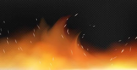 Realistic fire on a dark background - Vector イラスト素材