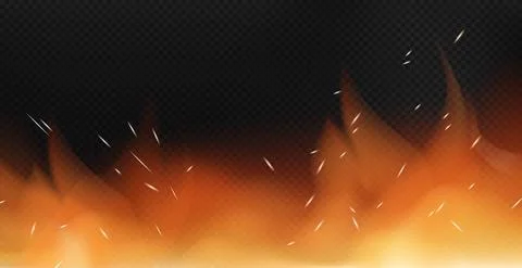 Realistic fire on a dark background - Vector 库存插图