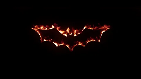 Realistic fire effect of bat silhouette with burning flames on black background Stock Footage 327556134