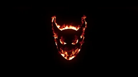 Realistic fire effect of devil head silhouette with burning flames on black Stock Footage 327556195