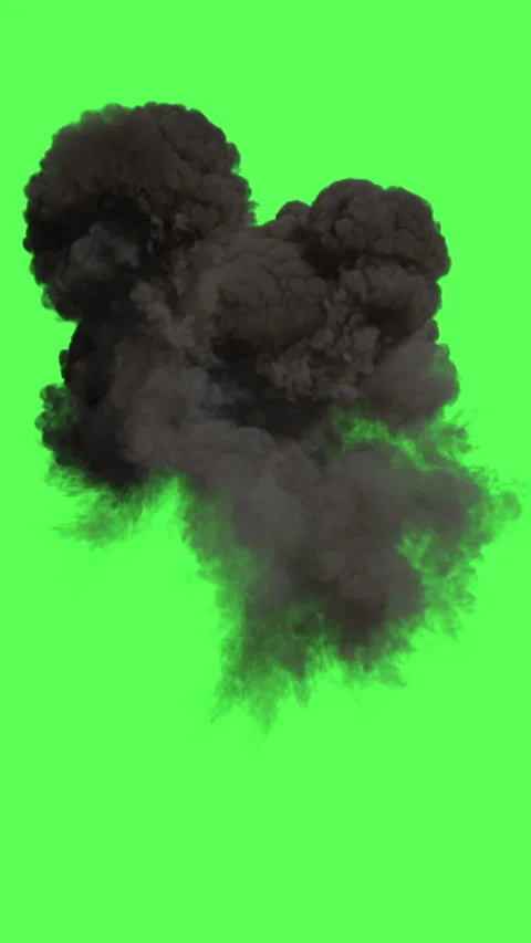Realistic fire explosion with black smoke on green screen background Stock Footage 345202403
