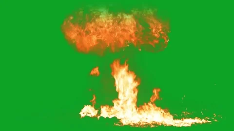 Realistic fire explosion on green screen with orange flames and burning embers Stock Footage 332762138