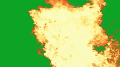 Realistic fire explosion with orange flames and smoke on green screen background Stock Footage 332888671