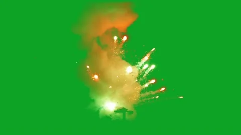 Realistic fire explosion with smoke and sparks on a green screen for compositing Stock Footage 332762147