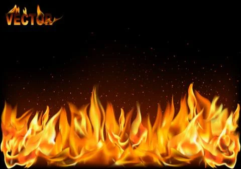 Realistic Fire Flames on Black Background Stock Illustration