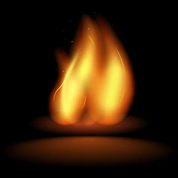 Realistic Fire Flames on black background. Hot fireball warm furnace fire Stock Illustration