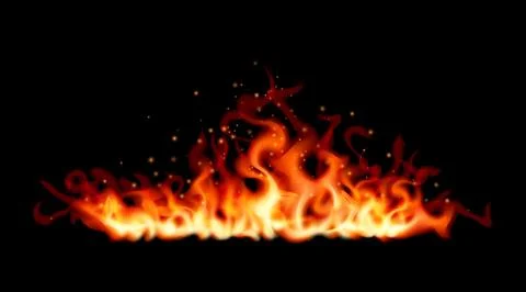Realistic fire flames burning on black background Stock Illustration