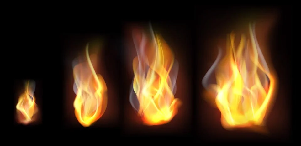 Realistic fire flames set Stock Illustration
