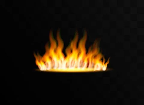Realistic fire flames set on transparent black background.Vector illustration Stock Illustration