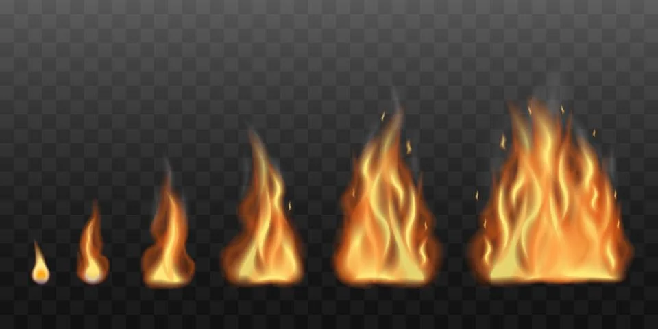 Realistic fire flames set vector illustration isolated on transparent backgro Illustrazione stock