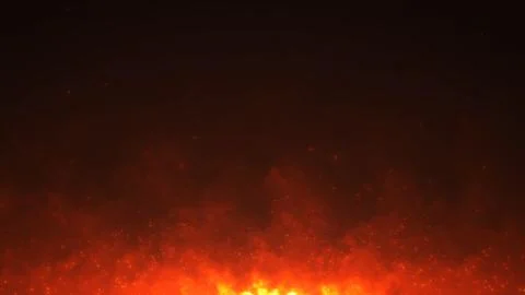 Realistic fire particles and glowing smoke on dark background for cinematic.. Stock Illustration