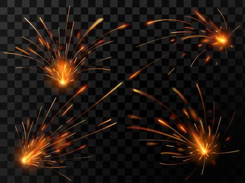 Realistic fire sparks. Spark flow of steel welding or metal cutting work. E.. Stock Illustration