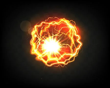 Realistic fireball. Glowing ball. Lighting energy. Orange thunder sphere Stock Illustration
