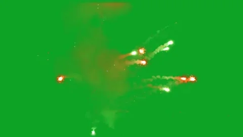 Realistic firework explosion with red sparks and smoke on green screen backgroun Stock Footage 331643538