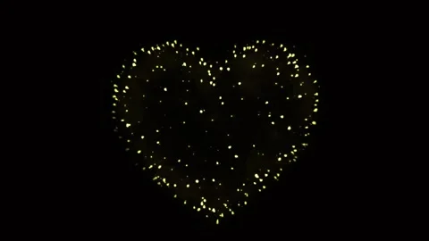 Realistic firework heart shape on black background, Stockbeeldmateriaal 154152646