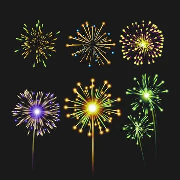Realistic Firework set collection, Fireworks with stars and sparks isolated.. Stock Illustration