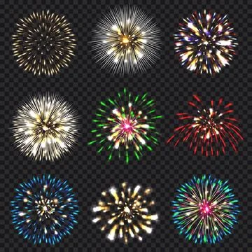 Realistic fireworks isolated on transparent background Stock Illustration