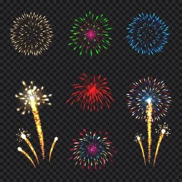 Realistic fireworks on transparent background Stock Illustration