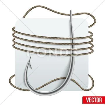 Realistic fishing hook with rope. vector ~ Clip Art #40512515