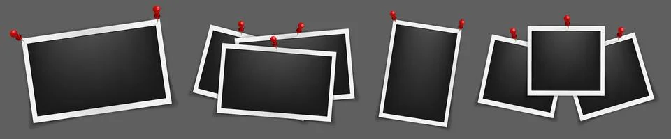 Realistic five empty rectangle photo frame mockup isolated pack. Paper vintage Stock Illustration