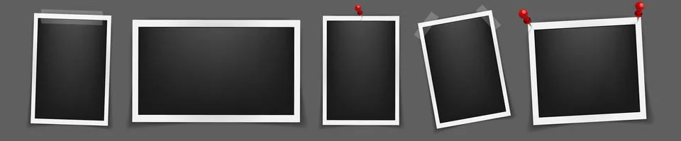 Realistic five empty rectangle photo frame mockup isolated pack. Paper vintage イラスト素材