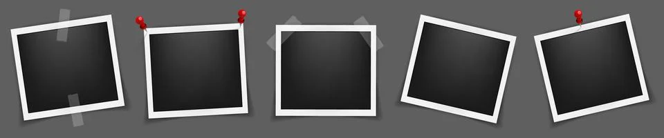 Realistic five empty square photo frame mockup isolated pack. Paper vintage Stock Illustration