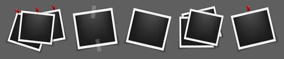 Realistic five empty square photo frame mockup isolated pack. Paper vintage Stock Illustration