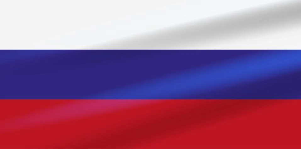 Realistic Flag of Russian Federation developing in the wind. Flat vector illu Stock Illustration