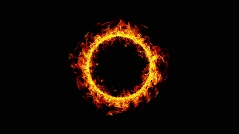 Realistic Flame Circle, Burning Ring of Fire. 4K Ultra HD Resolution. Stock Footage
